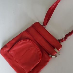 Red leather crossbody purse